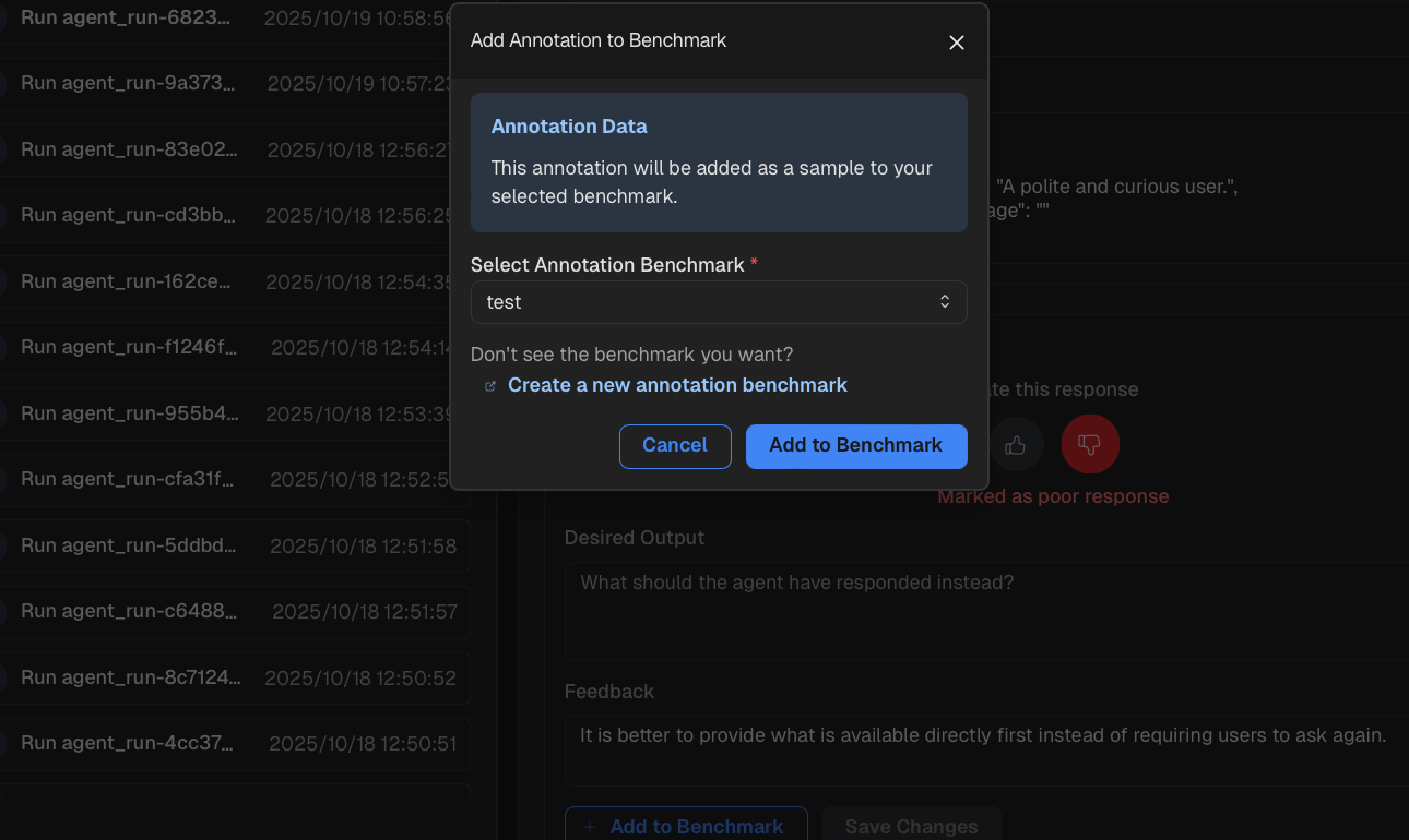 Add the annotated run to a benchmark.