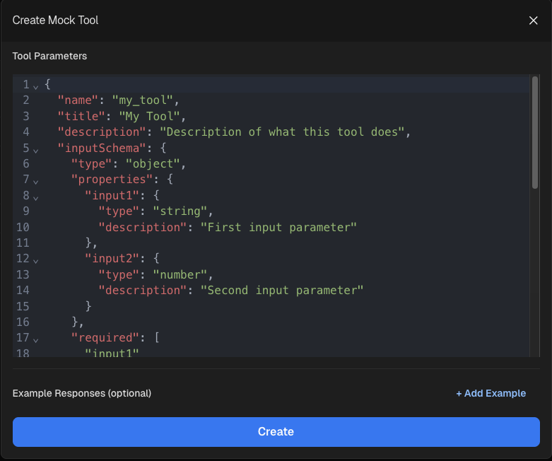 RELAI platform->AgentHub->Mock Tools->Create Mock Tool